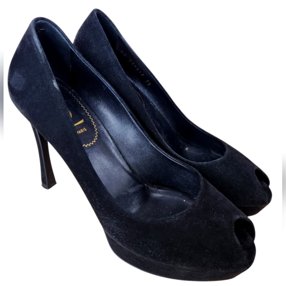 Yves Saint Laurent Black Suede Toe Heels